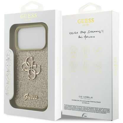 Suojakotelo Apple iPhone 17 Prolle, Guess, Fixed Glitter Big 4G, Pinkki