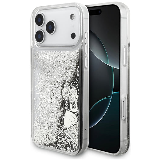 Kotelo Apple iPhone 17 Prolle, Guess, Liquid Glitter Charms, Hopeinen