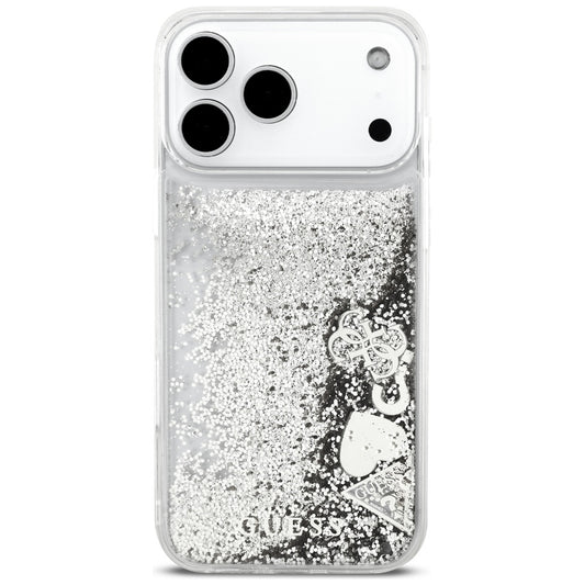 Kotelo Apple iPhone 17 Prolle, Guess, Liquid Glitter Charms, Hopeinen