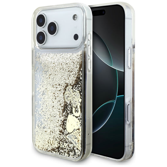Suojakotelo Apple iPhone 17 Prolle, Guess, Liquid Glitter Charms, Kultainen