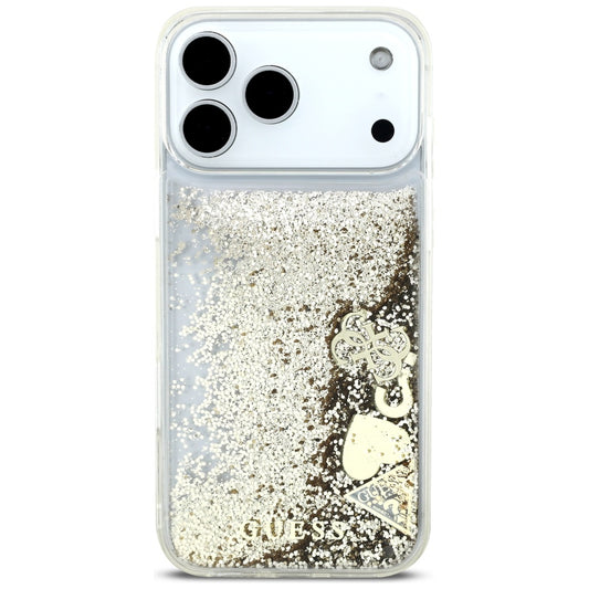 Suojakotelo Apple iPhone 17 Prolle, Guess, Liquid Glitter Charms, Kultainen