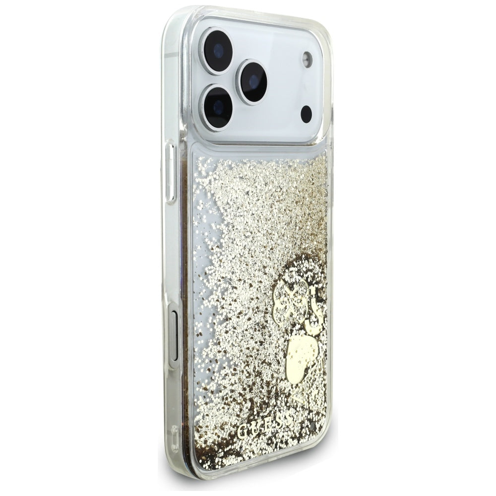 Suojakotelo Apple iPhone 17 Prolle, Guess, Liquid Glitter Charms, Kultainen