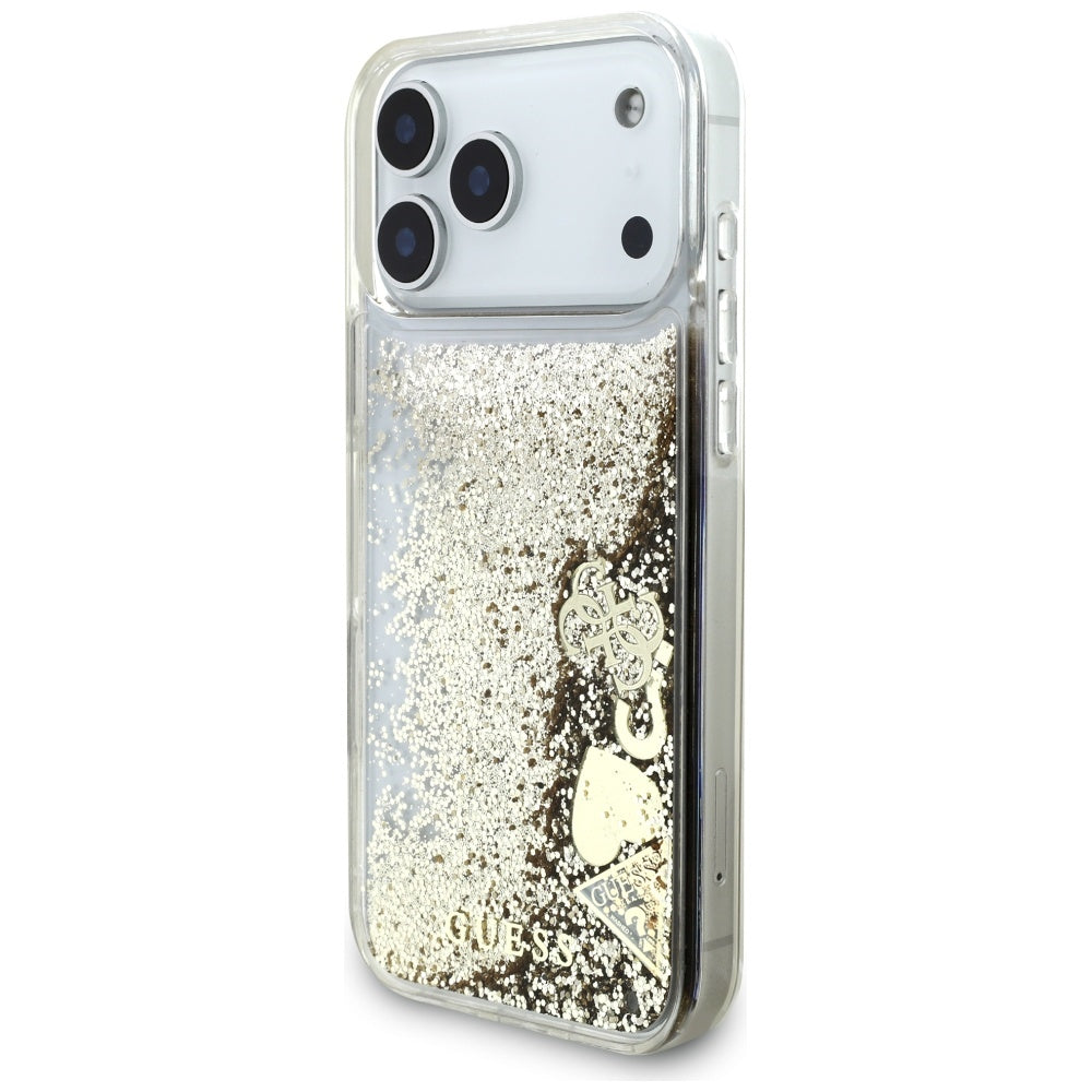 Suojakotelo Apple iPhone 17 Prolle, Guess, Liquid Glitter Charms, Kultainen