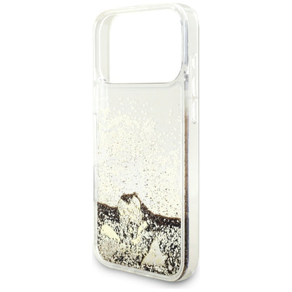 Suojakotelo Apple iPhone 17 Prolle, Guess, Liquid Glitter Charms, Kultainen