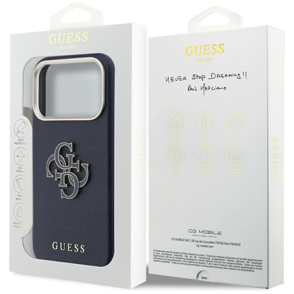 Kotelo Apple iPhone 17 Prolle, Guess, Resin Logo, Sininen