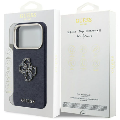 Kotelo Apple iPhone 17 Prolle, Guess, Resin Logo, Sininen