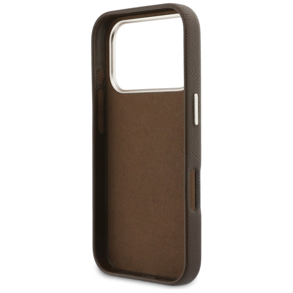 Suojakotelo Apple iPhone 17 Prolle, GUESS, Resin Logo, Ruskea