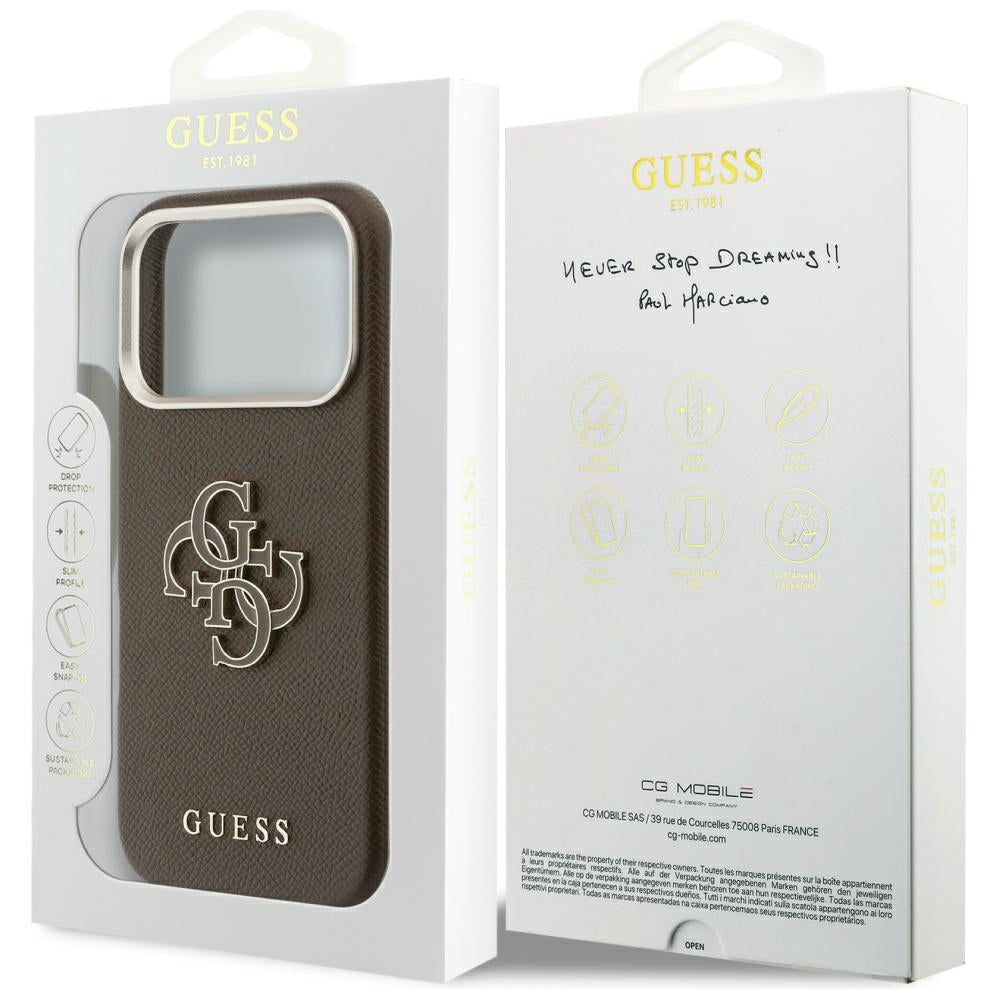 Suojakotelo Apple iPhone 17 Prolle, GUESS, Resin Logo, Ruskea