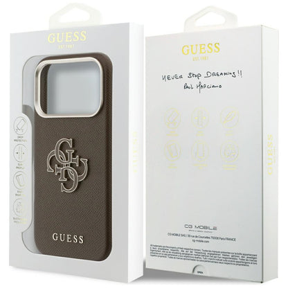 Suojakotelo Apple iPhone 17 Prolle, GUESS, Resin Logo, Ruskea