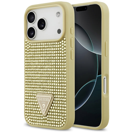 Kotelo Apple iPhone 17 Prolle, Guess, Rhinestone Triangle Logo, Kultainen