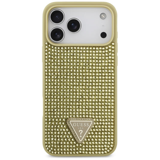Kotelo Apple iPhone 17 Prolle, Guess, Rhinestone Triangle Logo, Kultainen
