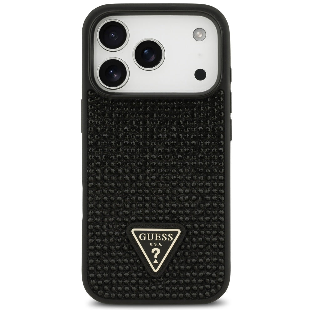 Kotelo Apple iPhone 17 Prolle, Guess, Rhinestone Triangle Logo, Musta