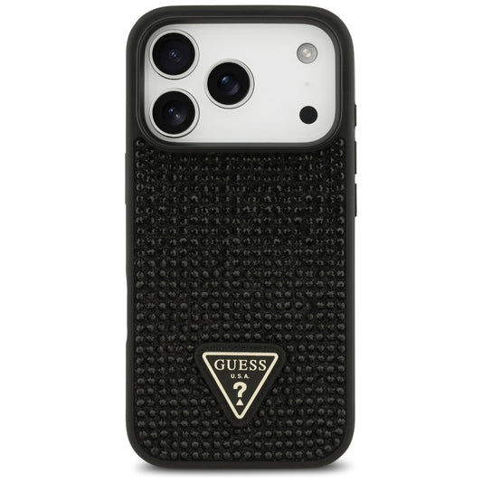 Kotelo Apple iPhone 17 Prolle, Guess, Rhinestone Triangle Logo, Musta