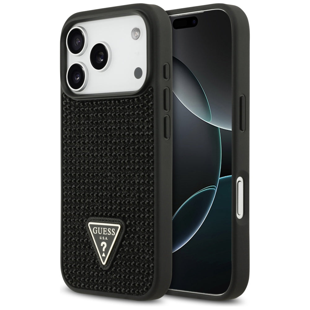 Kotelo Apple iPhone 17 Prolle, Guess, Rhinestone Triangle Logo, Musta