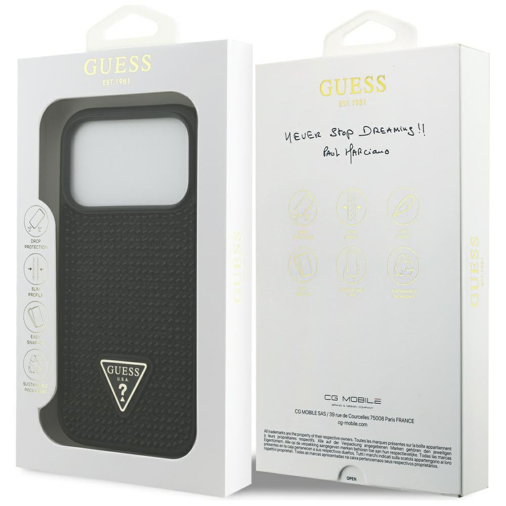 Kotelo Apple iPhone 17 Prolle, Guess, Rhinestone Triangle Logo, Musta