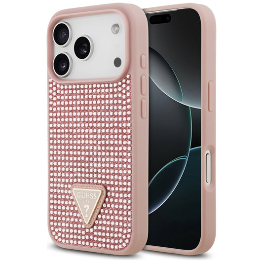 Kotelo Apple iPhone 17 Prolle, Guess, Rhinestone Triangle Logo, Pinkki