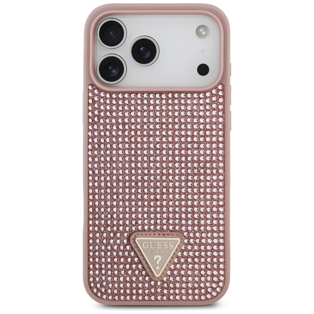 Kotelo Apple iPhone 17 Prolle, Guess, Rhinestone Triangle Logo, Pinkki