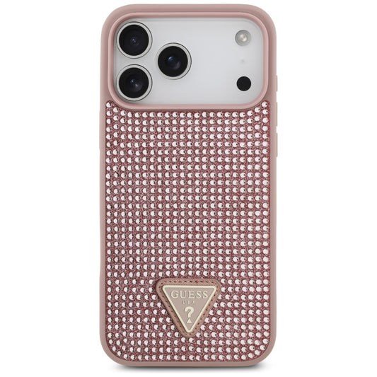 Kotelo Apple iPhone 17 Prolle, Guess, Rhinestone Triangle Logo, Pinkki