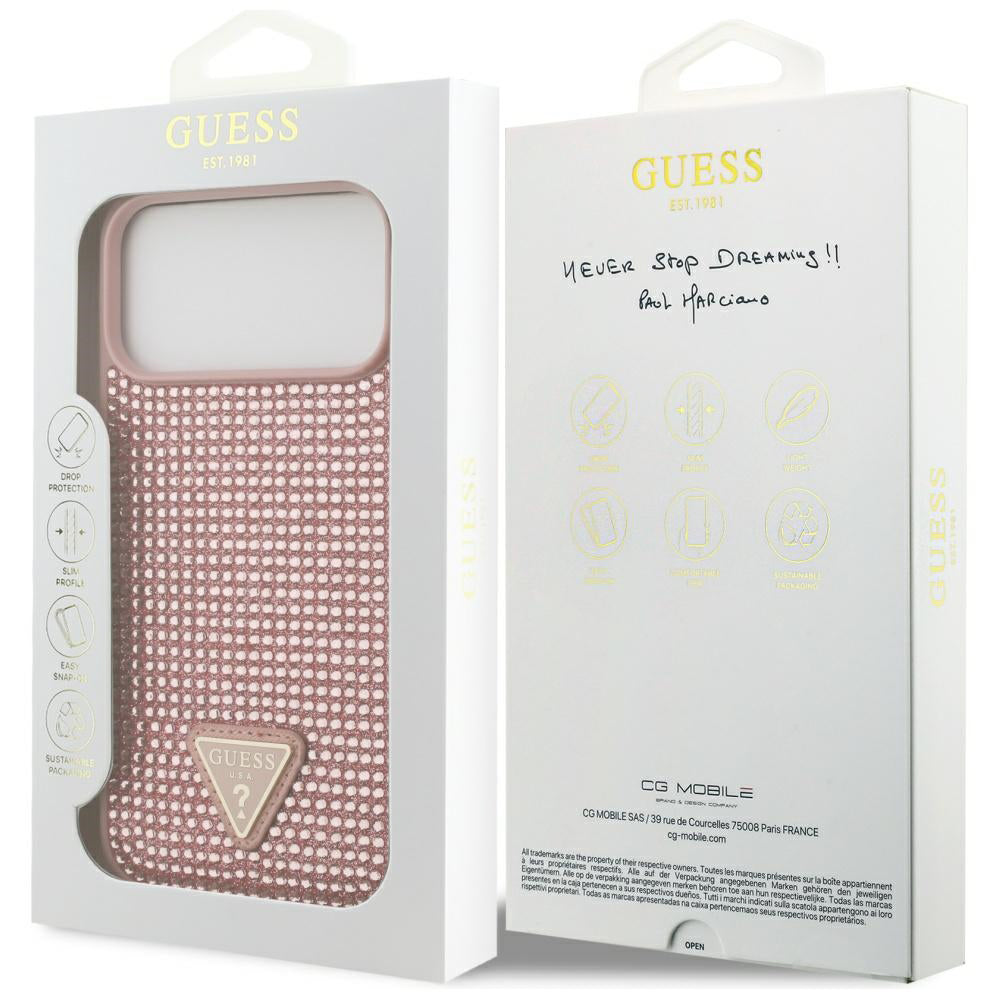 Kotelo Apple iPhone 17 Prolle, Guess, Rhinestone Triangle Logo, Pinkki