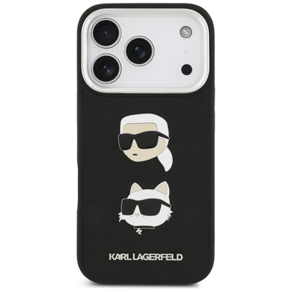 Kotelo Apple iPhone 17 Prolle, Karl Lagerfeld, Grained Karl & Choupette's Heads Pins and Logo, Musta
