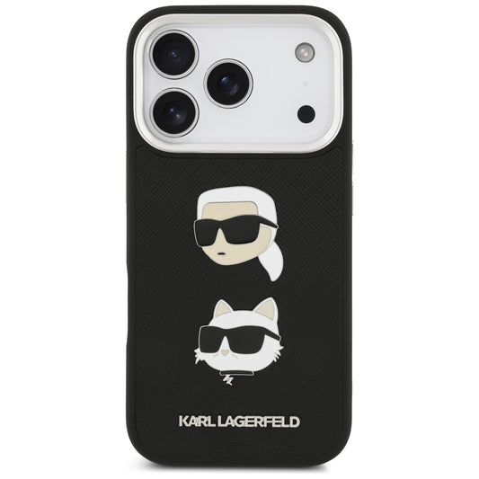Kotelo Apple iPhone 17 Prolle, Karl Lagerfeld, Grained Karl & Choupette's Heads Pins and Logo, Musta