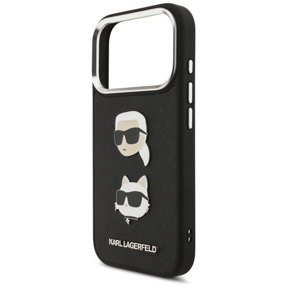 Kotelo Apple iPhone 17 Prolle, Karl Lagerfeld, Grained Karl & Choupette's Heads Pins and Logo, Musta