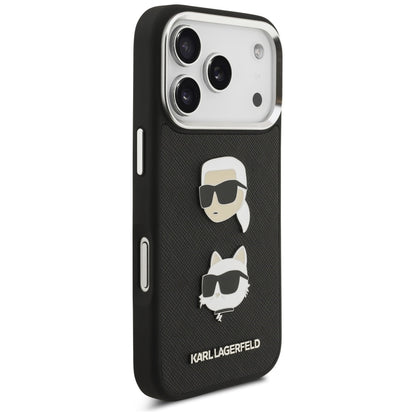 Kotelo Apple iPhone 17 Prolle, Karl Lagerfeld, Grained Karl & Choupette's Heads Pins and Logo, Musta