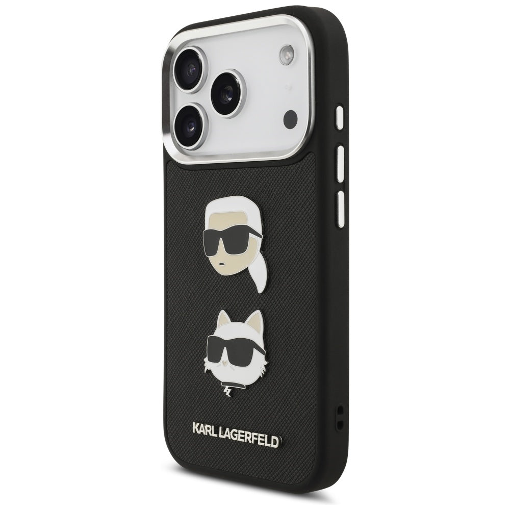 Kotelo Apple iPhone 17 Prolle, Karl Lagerfeld, Grained Karl & Choupette's Heads Pins and Logo, Musta