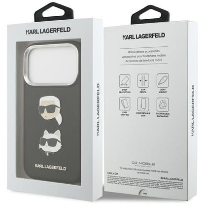 Kotelo Apple iPhone 17 Prolle, Karl Lagerfeld, Grained Karl & Choupette's Heads Pins and Logo, Musta