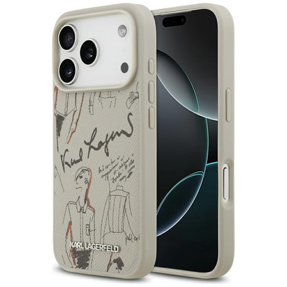 Kotelo Apple iPhone 17 Prolle, Karl Lagerfeld, Grained Pattern Logo, Harmaa