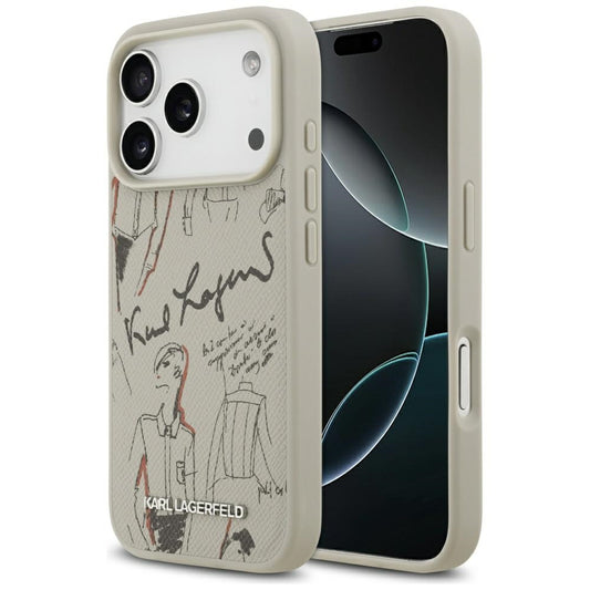 Kotelo Apple iPhone 17 Prolle, Karl Lagerfeld, Grained Pattern Logo, Harmaa