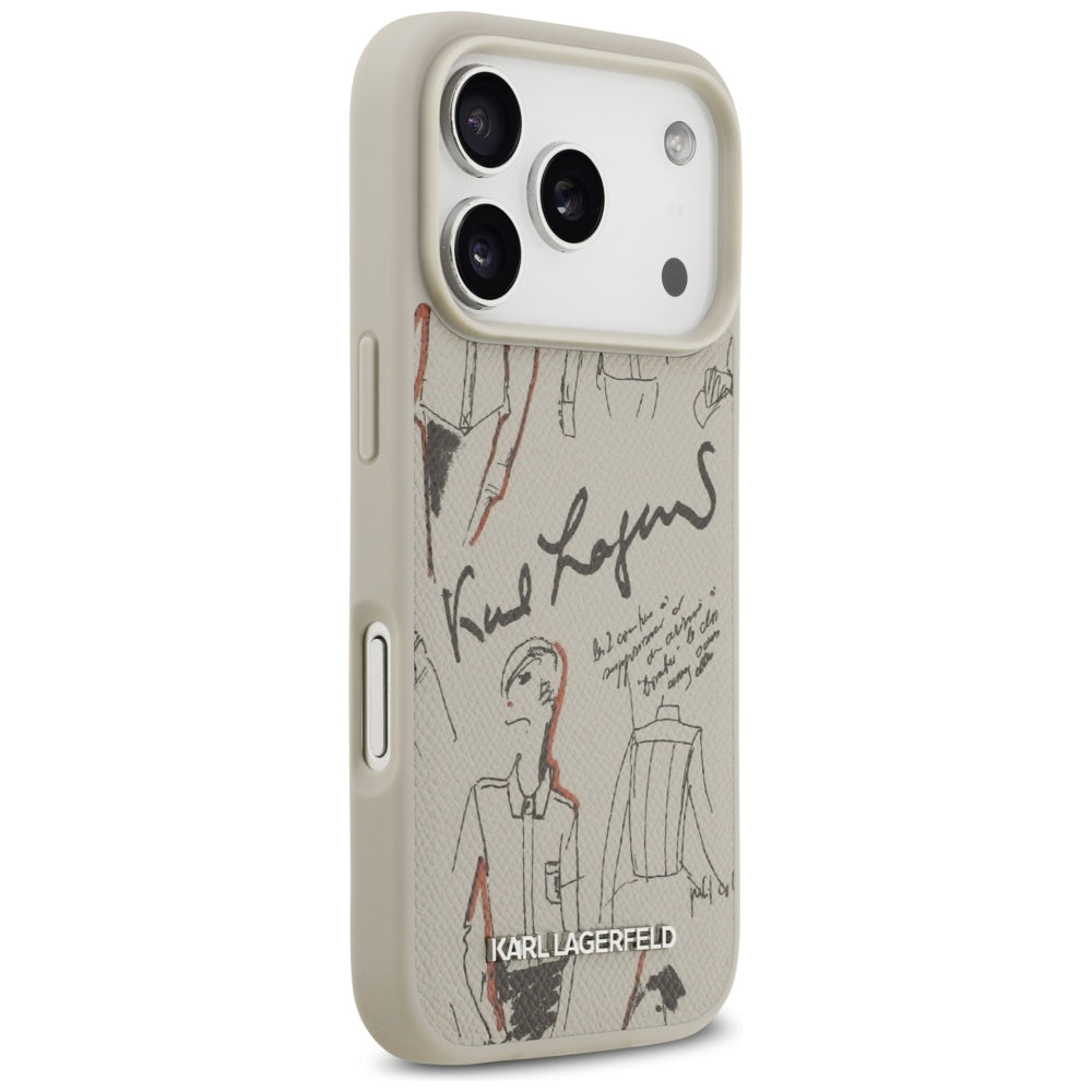 Kotelo Apple iPhone 17 Prolle, Karl Lagerfeld, Grained Pattern Logo, Harmaa