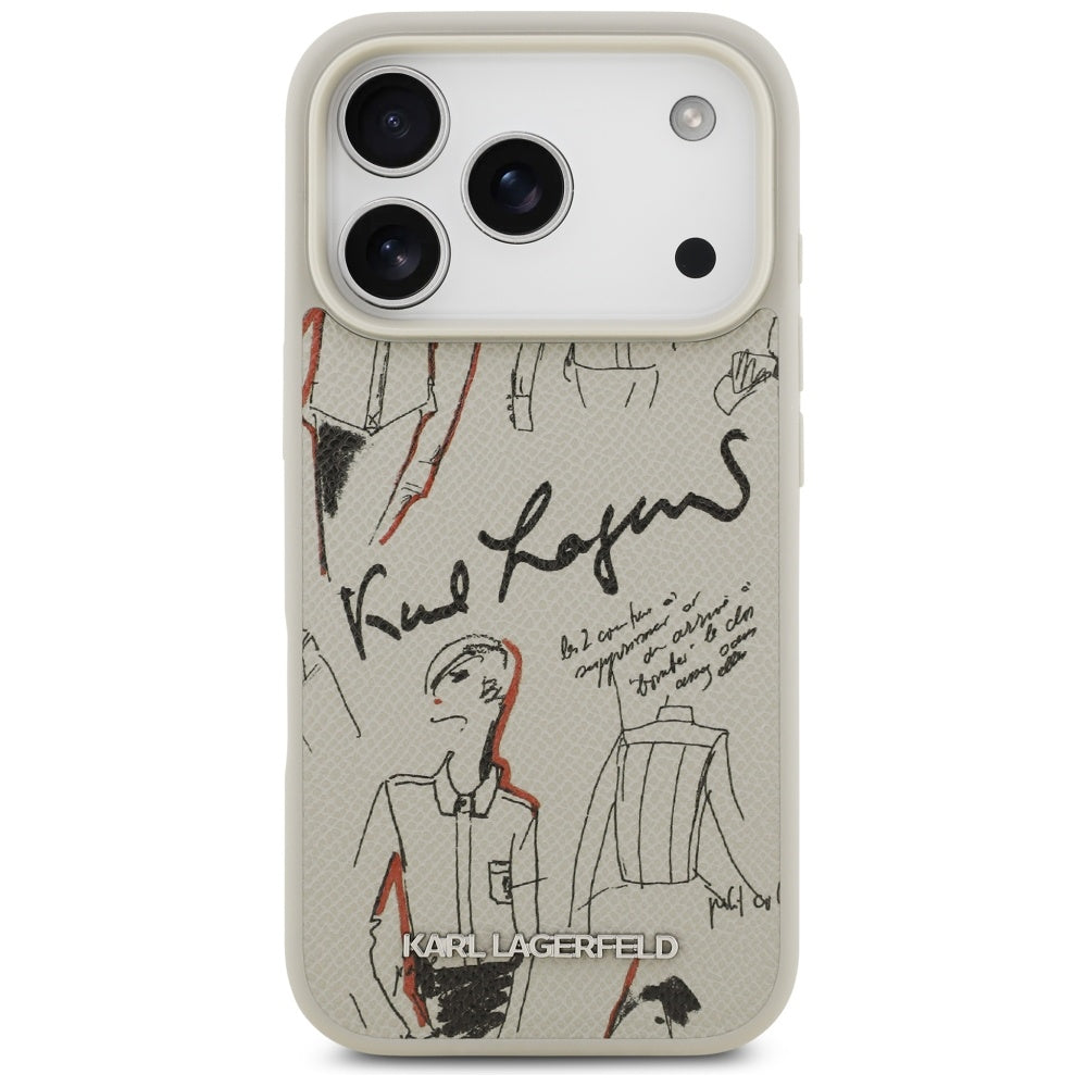 Kotelo Apple iPhone 17 Prolle, Karl Lagerfeld, Grained Pattern Logo, Harmaa