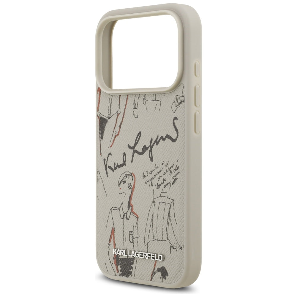 Kotelo Apple iPhone 17 Prolle, Karl Lagerfeld, Grained Pattern Logo, Harmaa