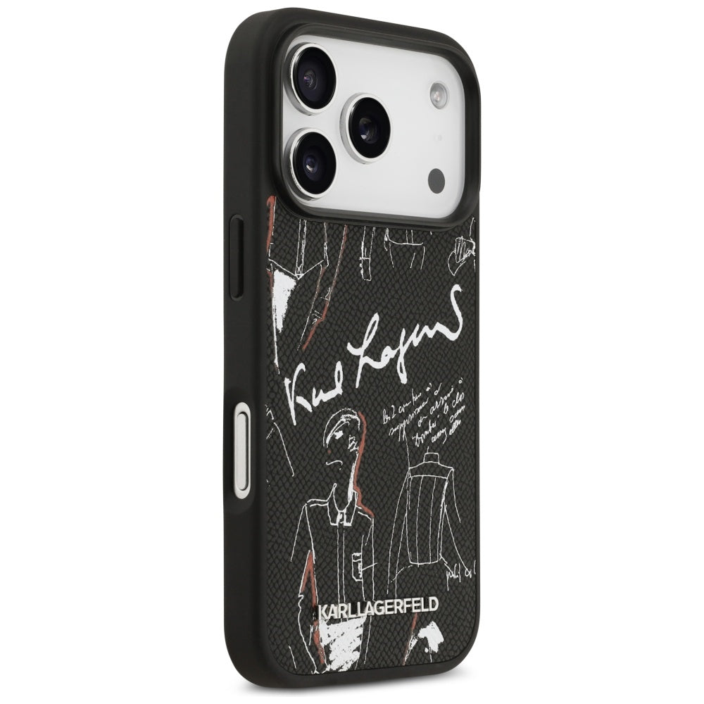 Kotelo Apple iPhone 17 Prolle, Karl Lagerfeld, Grained Pattern Logo, Musta
