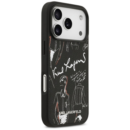 Kotelo Apple iPhone 17 Prolle, Karl Lagerfeld, Grained Pattern Logo, Musta