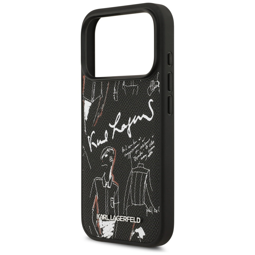 Kotelo Apple iPhone 17 Prolle, Karl Lagerfeld, Grained Pattern Logo, Musta