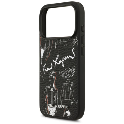Kotelo Apple iPhone 17 Prolle, Karl Lagerfeld, Grained Pattern Logo, Musta