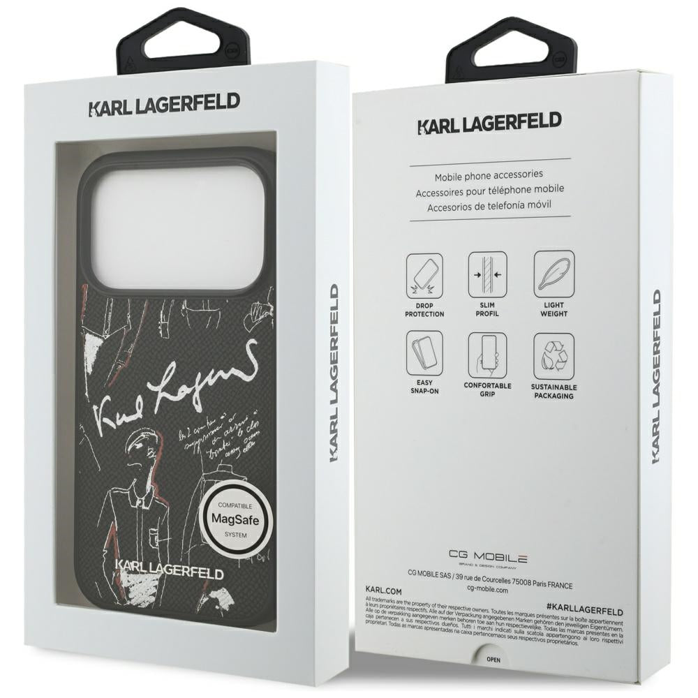 Kotelo Apple iPhone 17 Prolle, Karl Lagerfeld, Grained Pattern Logo, Musta