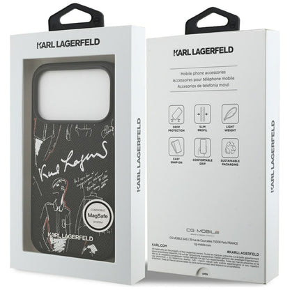 Kotelo Apple iPhone 17 Prolle, Karl Lagerfeld, Grained Pattern Logo, Musta