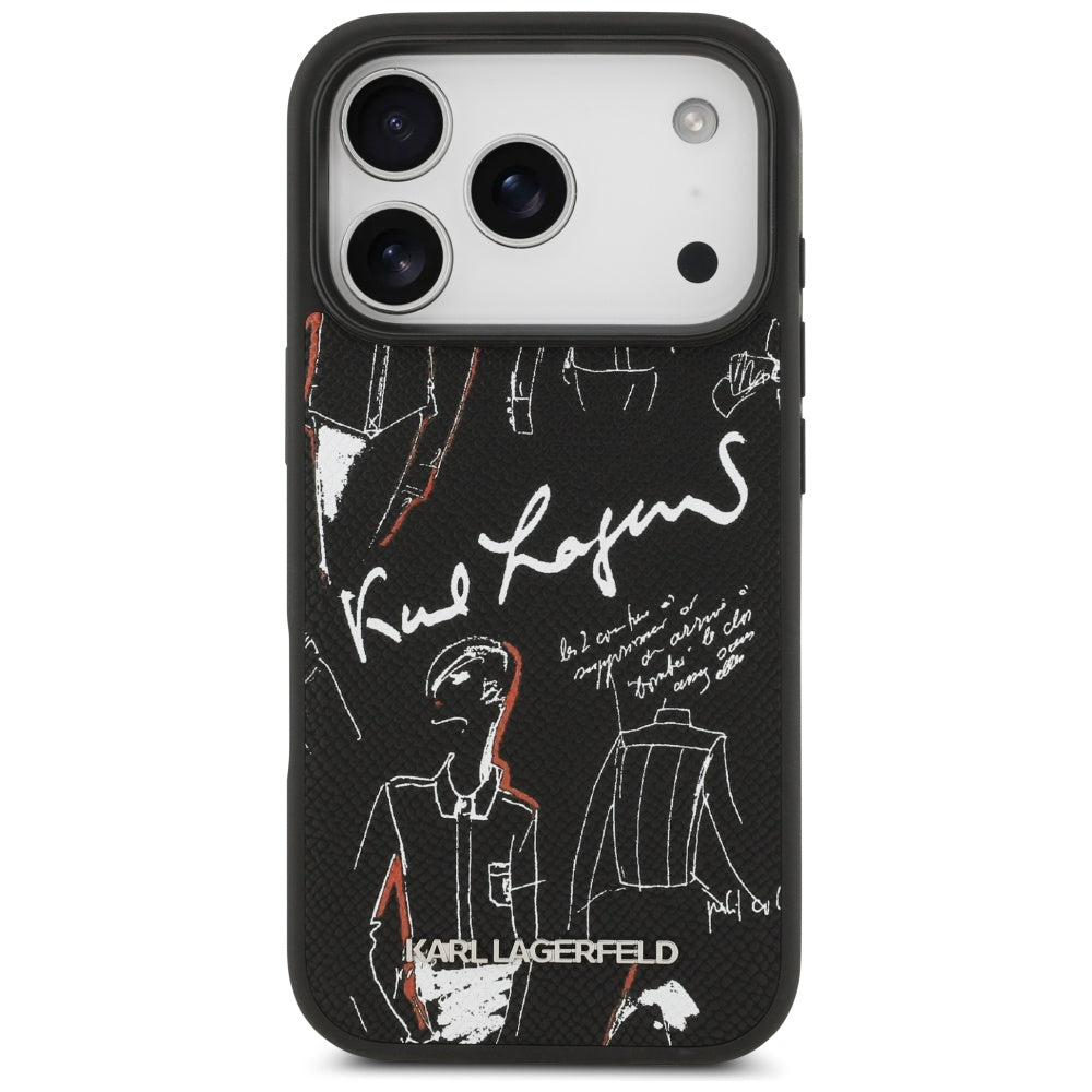 Kotelo Apple iPhone 17 Prolle, Karl Lagerfeld, Grained Pattern Logo, Musta