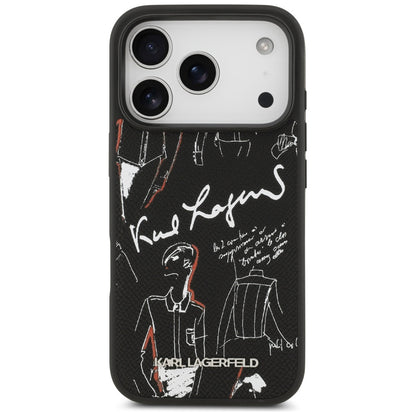 Kotelo Apple iPhone 17 Prolle, Karl Lagerfeld, Grained Pattern Logo, Musta