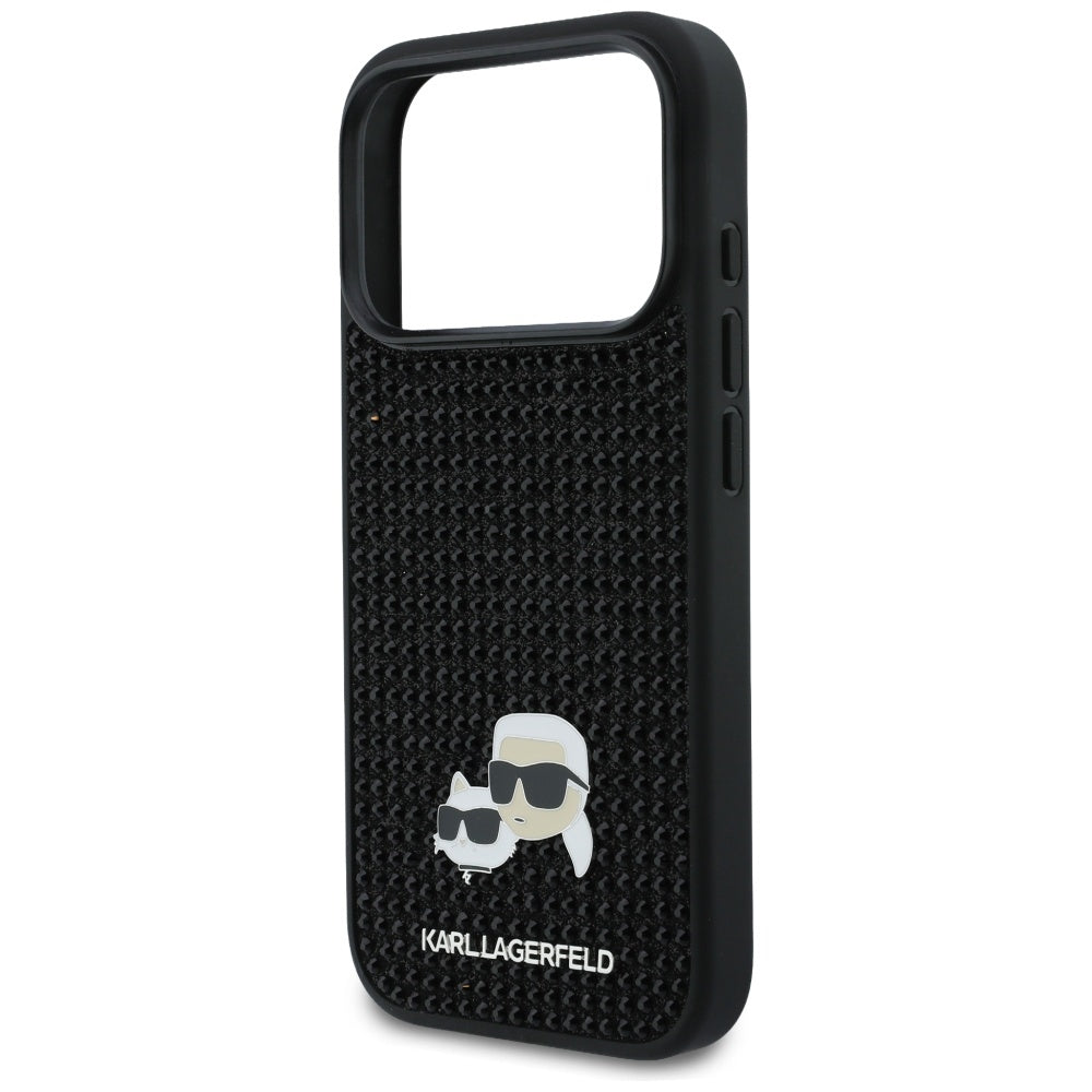 Kotelo Apple iPhone 17 Prolle, Karl Lagerfeld, Rhinestone Karl & Choupette Pins, Musta