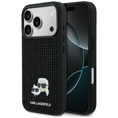 Kotelo Apple iPhone 17 Prolle, Karl Lagerfeld, Rhinestone Karl & Choupette Pins, Musta