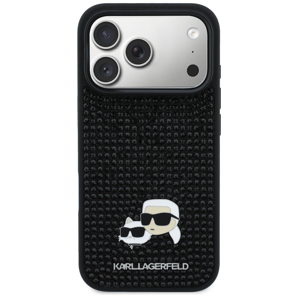 Kotelo Apple iPhone 17 Prolle, Karl Lagerfeld, Rhinestone Karl & Choupette Pins, Musta