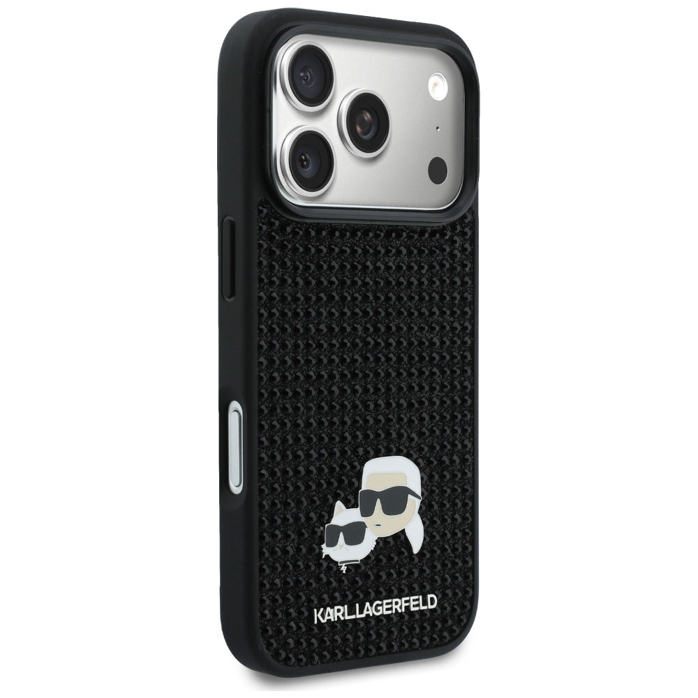 Kotelo Apple iPhone 17 Prolle, Karl Lagerfeld, Rhinestone Karl & Choupette Pins, Musta