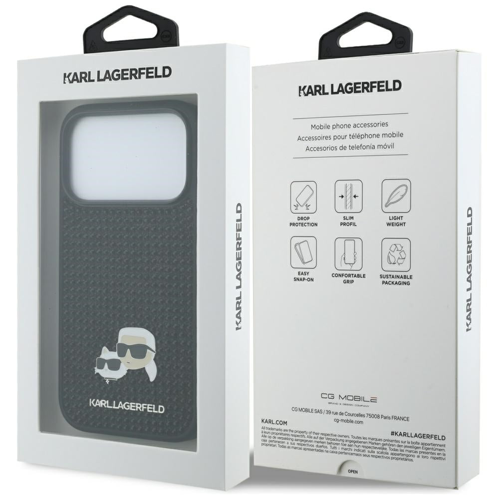Kotelo Apple iPhone 17 Prolle, Karl Lagerfeld, Rhinestone Karl & Choupette Pins, Musta