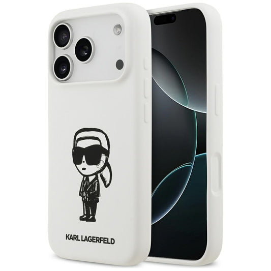 Kotelo Apple iPhone 17 Prolle, Karl Lagerfeld, Sketch and Logo Karl, Valkoinen