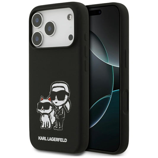 Kotelo Apple iPhone 17 Prolle, Karl Lagerfeld, Sketch and Logo Karl & Choupette, Musta