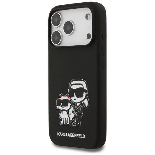 Kotelo Apple iPhone 17 Prolle, Karl Lagerfeld, Sketch and Logo Karl & Choupette, Musta